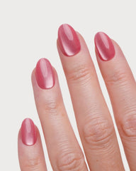 Glass Pink Cat Eye Short Round Soft Gel Press Ons