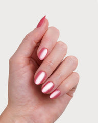 Glass Pink Cat Eye Short Round Soft Gel Press Ons