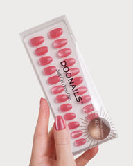 Glass Pink Cat Eye Short Round Soft Gel Press Ons