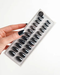 Black Pearl Medium Round Soft Gel Press Ons